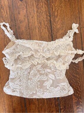 Princess Polly Cream Floral Lace Ruffle Camisole